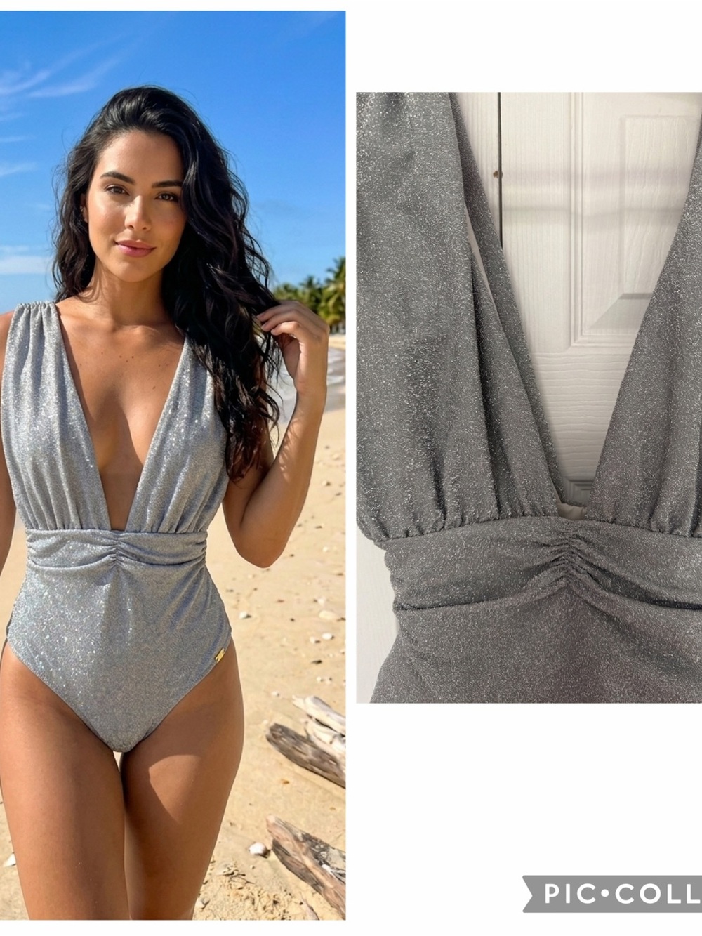 NWT BOAMAR Sexy One Piece Silver Metallic Swimsuit size s Pageant